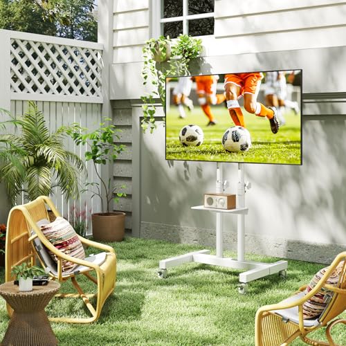 Mobile TV Stand Rolling TV Cart with Mount on Lockable Wheels Height Adjustable for 32-83 Inch Flat Screen or Curved TVs S76403