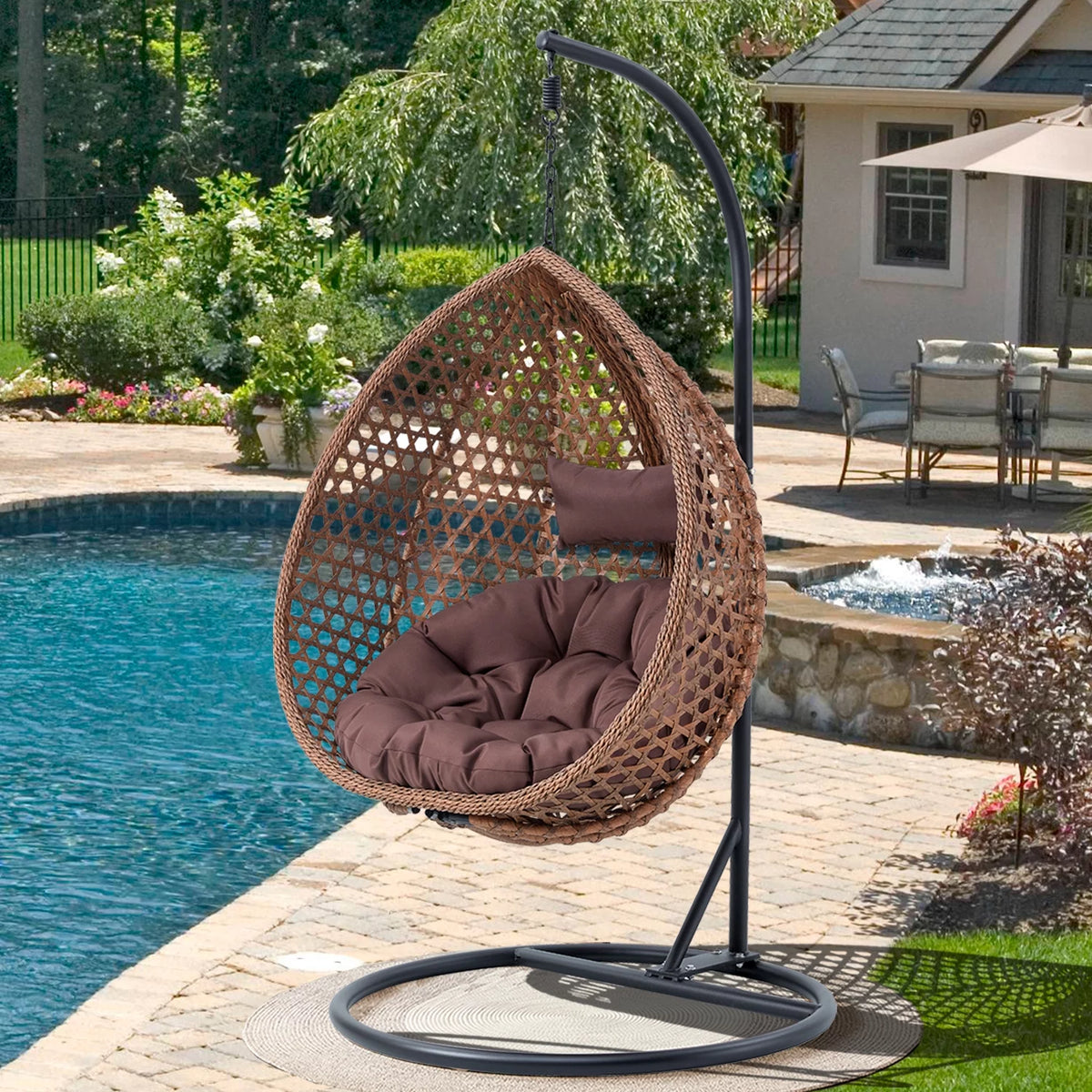 Egg Swing Chair with Stand Rattan Wicker Hanging Chair M323039