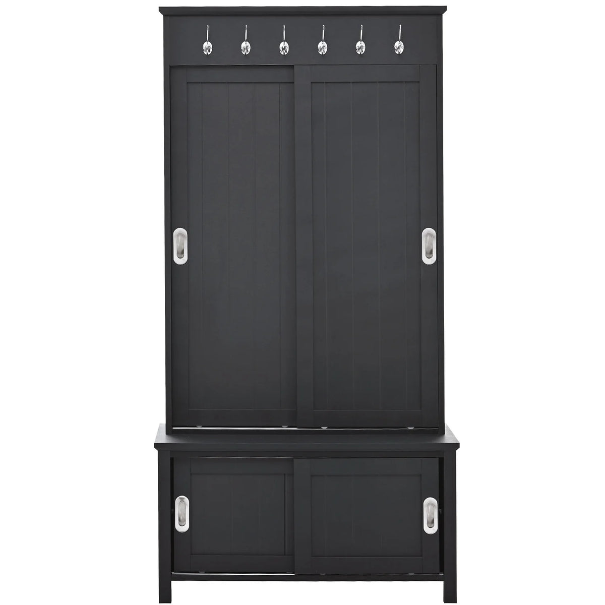 Black Wooden Hall Tree with Bench and Shoe Storage X1396