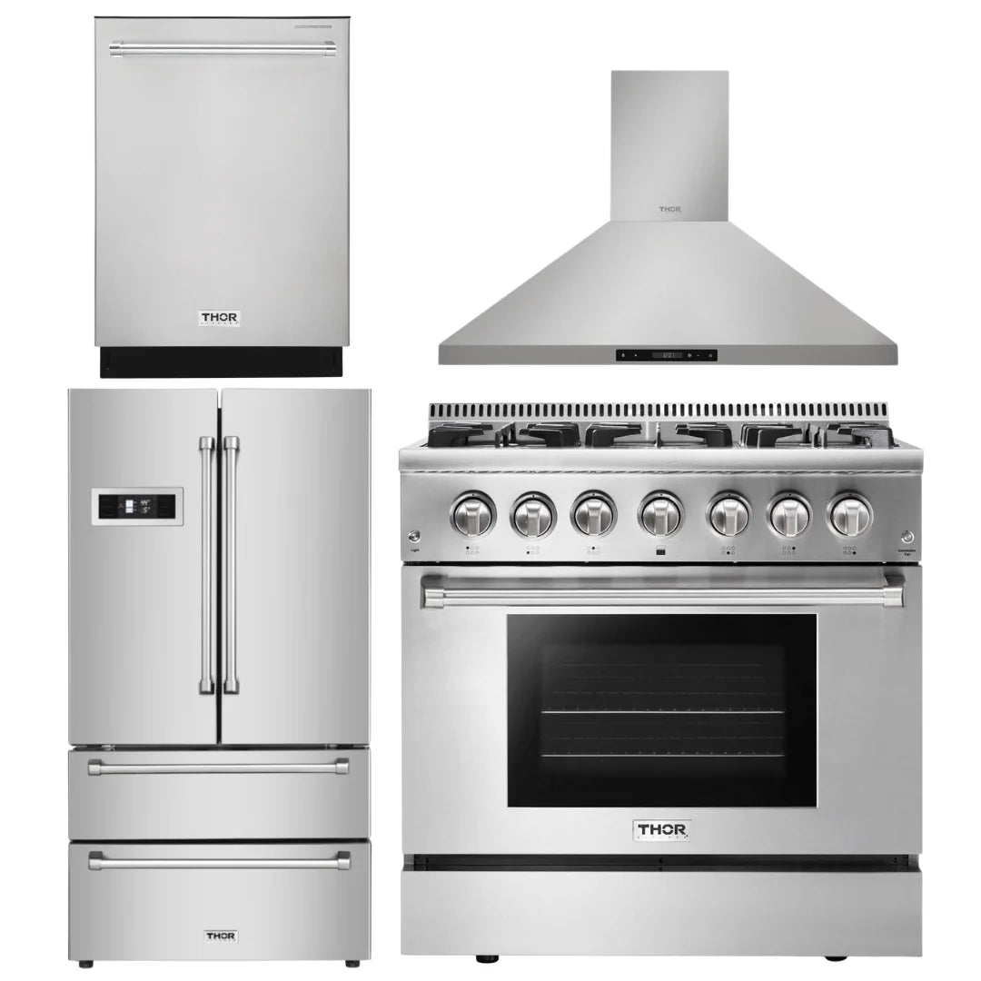 36 Propane Dual Fuel Range, Range Hood, Dishwasher, Refrigerator R624612