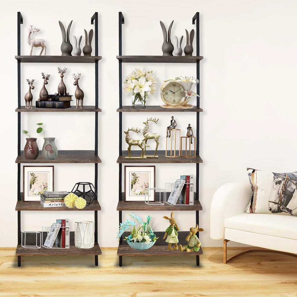 Brown 5-Tier Wood Ladder Shelf G82333