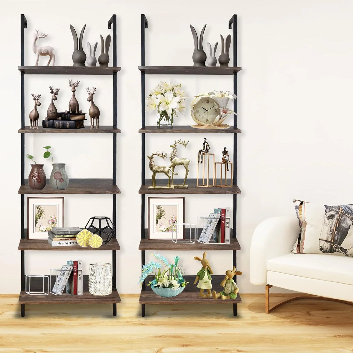 Brown 5-Tier Wood Ladder Shelf G82333