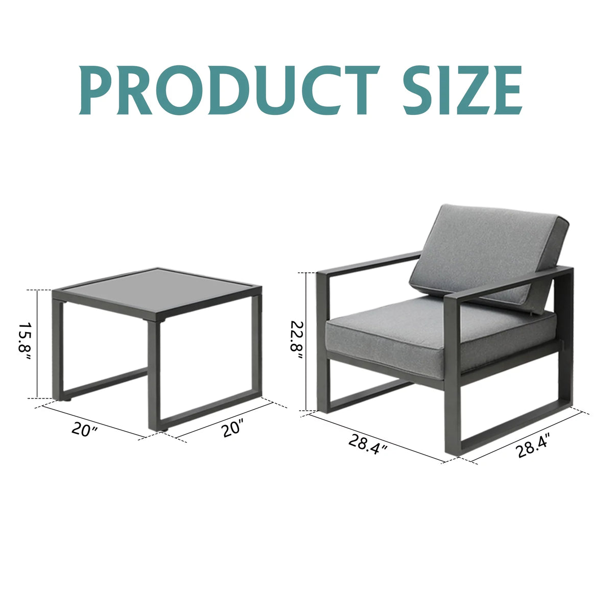 3 Pcs Aluminum Frame Patio Chairs Conversation Set with Coffee Table, Gray A9996