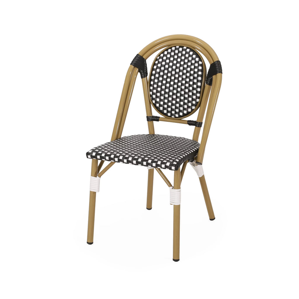 Set of 4 Black White Bamboo Finish Outdoor Chairs L555580