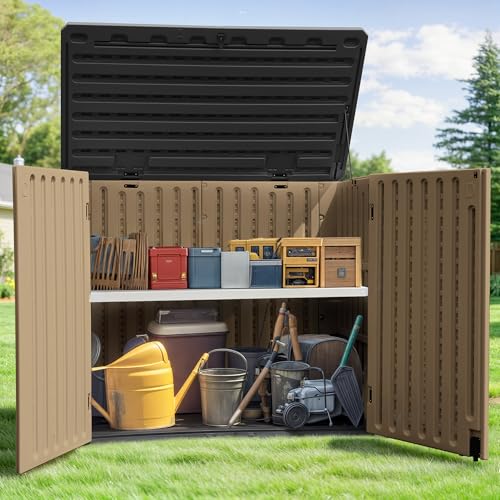 Horizontal Shed with Padlock Latch, 35 Cu Ft Waterproof Light Gray I360