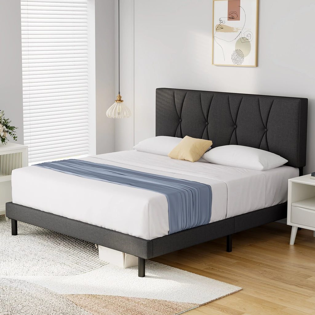 Full Size Platform Bed with Upholstered Headboard J6590