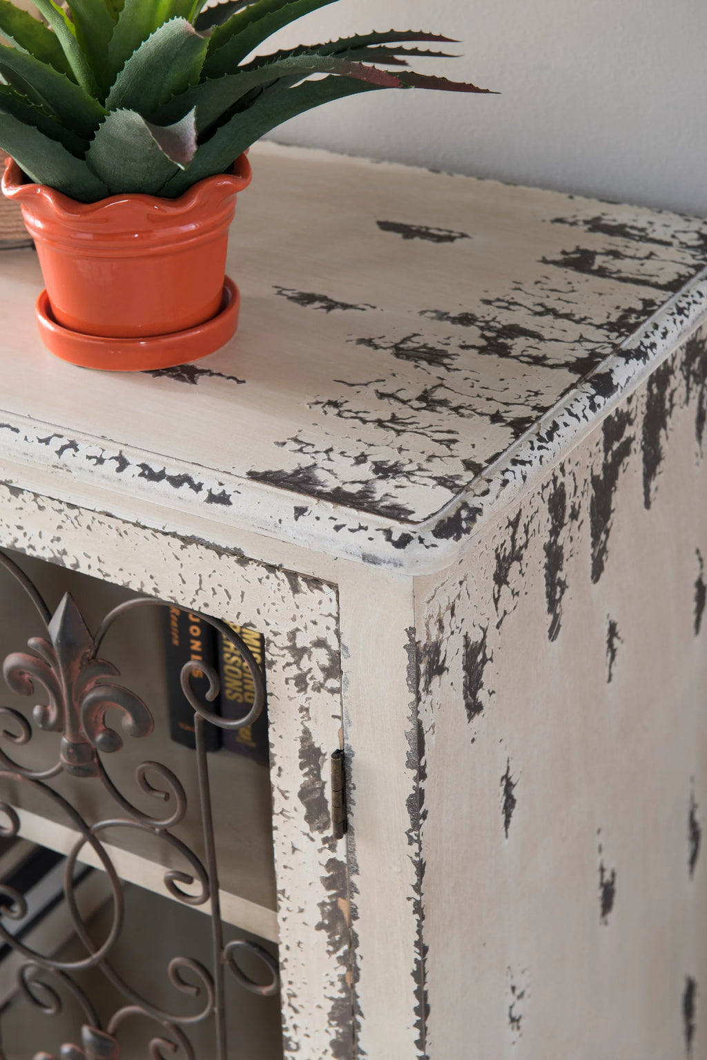 Distressed White 2-Door 2-Drawer Wood and Iron Console Table J212670