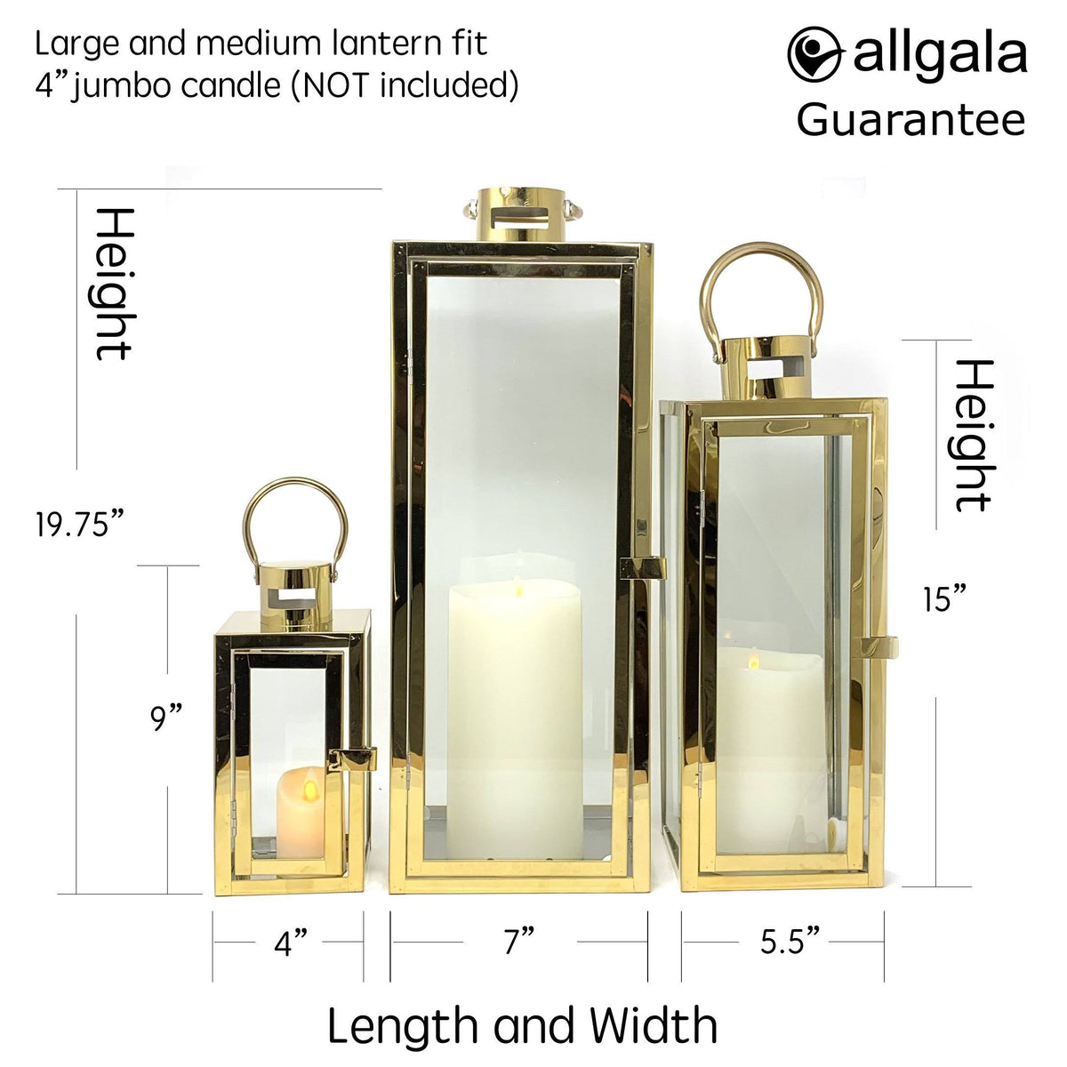 3-Pc Set Jumbo Indoor/Outdoor Candle Lantern Set with Tempered Glass O59881