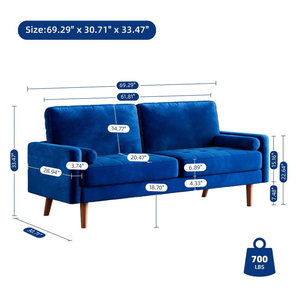 Blue Velvet Rolled Arm Sofa I57592