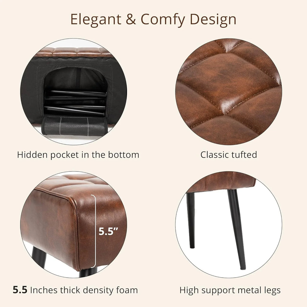 Leather Tufted Upholstered Ottoman Bench with Metal Legs G91159