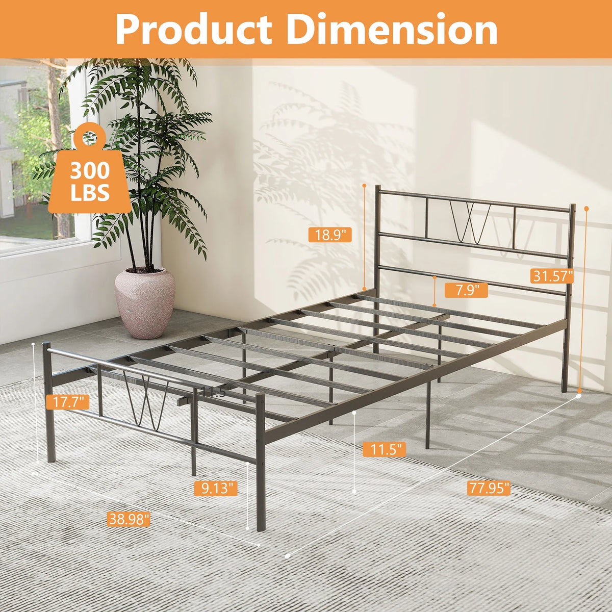 Twin Size Metal Platform Bed Frame with Headboard and Footboard P96788