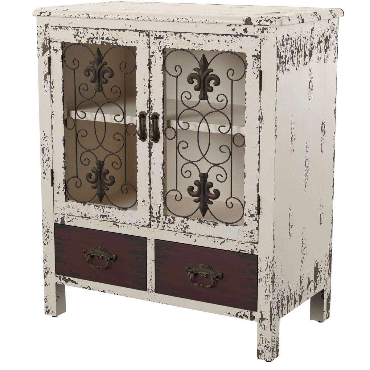 Distressed White 2-Door 2-Drawer Wood and Iron Console Table J212670