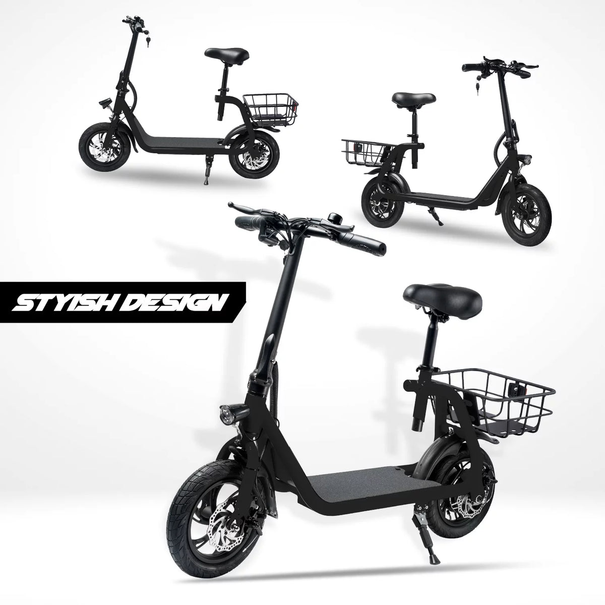 Foldable Electric Scooter with Seat and Carry Basket T340