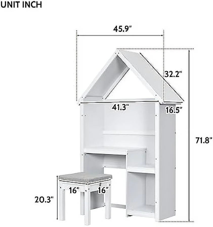 Children Desk and Chair Set White Wood Writing Table O35742