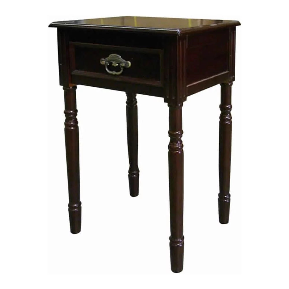 Cherry Brown 1 Drawer End Table with Turned Tapered Legs D971