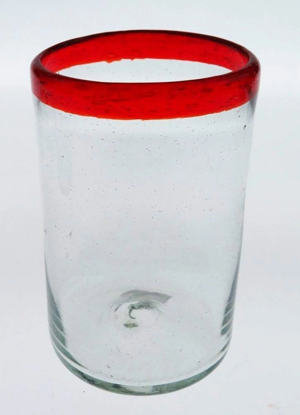 Hand Blown 16 Oz Set Of 6 Mexican Glass Red Rim P18557