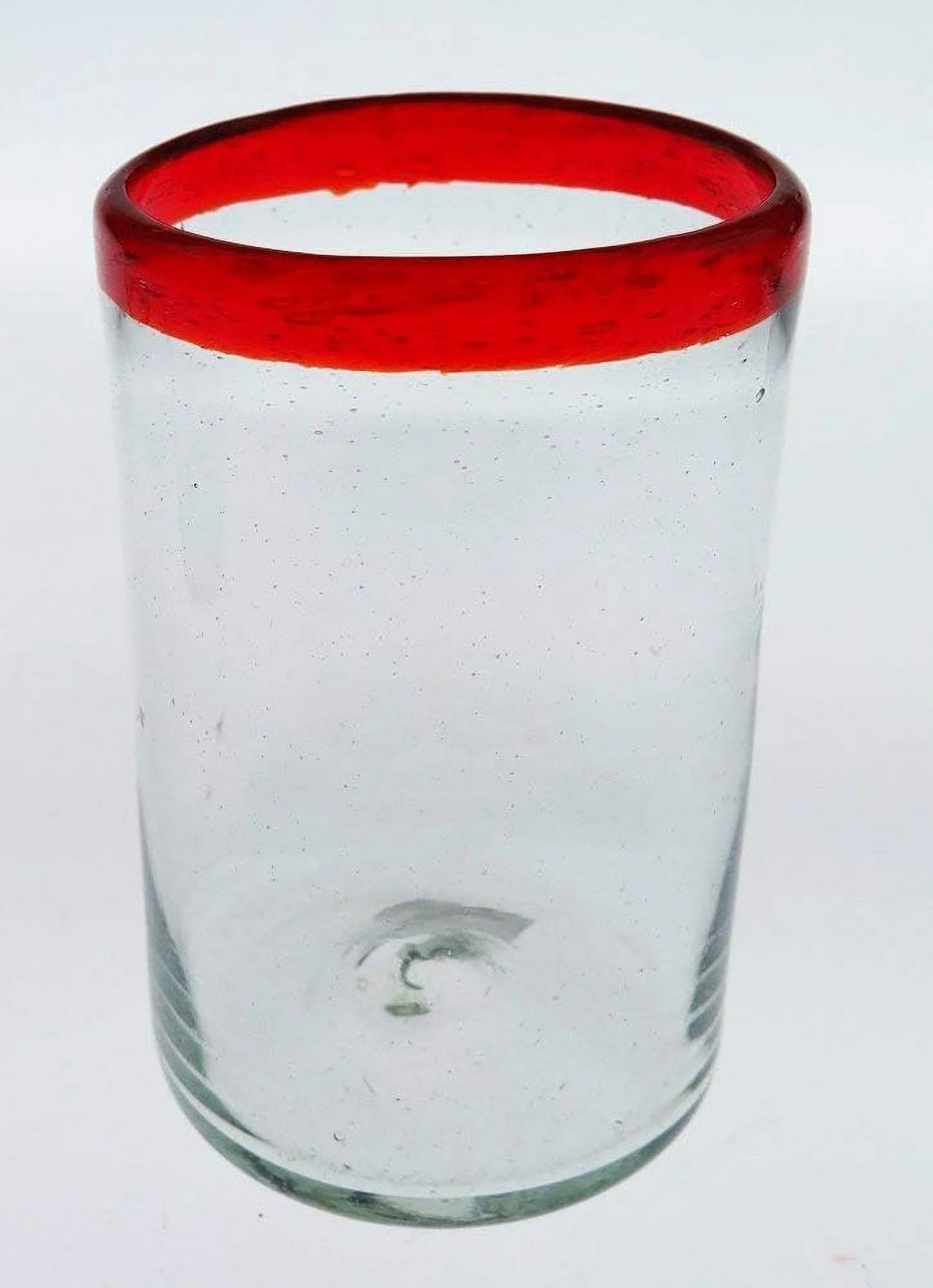 Hand Blown 16 Oz Set Of 6 Mexican Glass Red Rim P18557