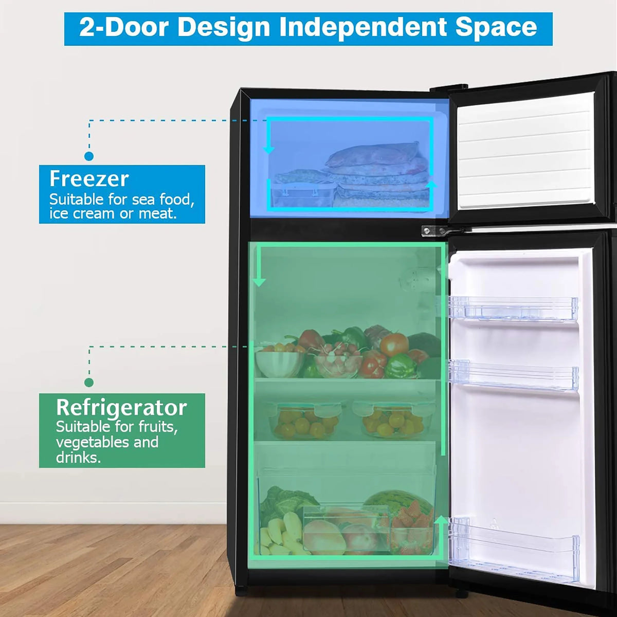 2 Doors 3.4 cu ft. Compact Mini Refrigerator Freezer A272612