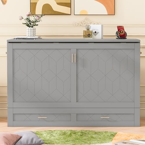 Queen Size Murphy Wall Bed with USB Charging Station and Storage Drawer L74993