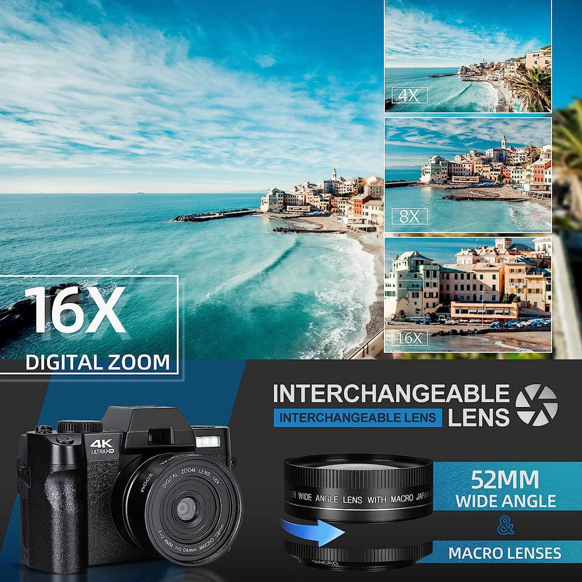 4K Ultra HD 48MP Digital Camera with Wide Angle Lens S8749