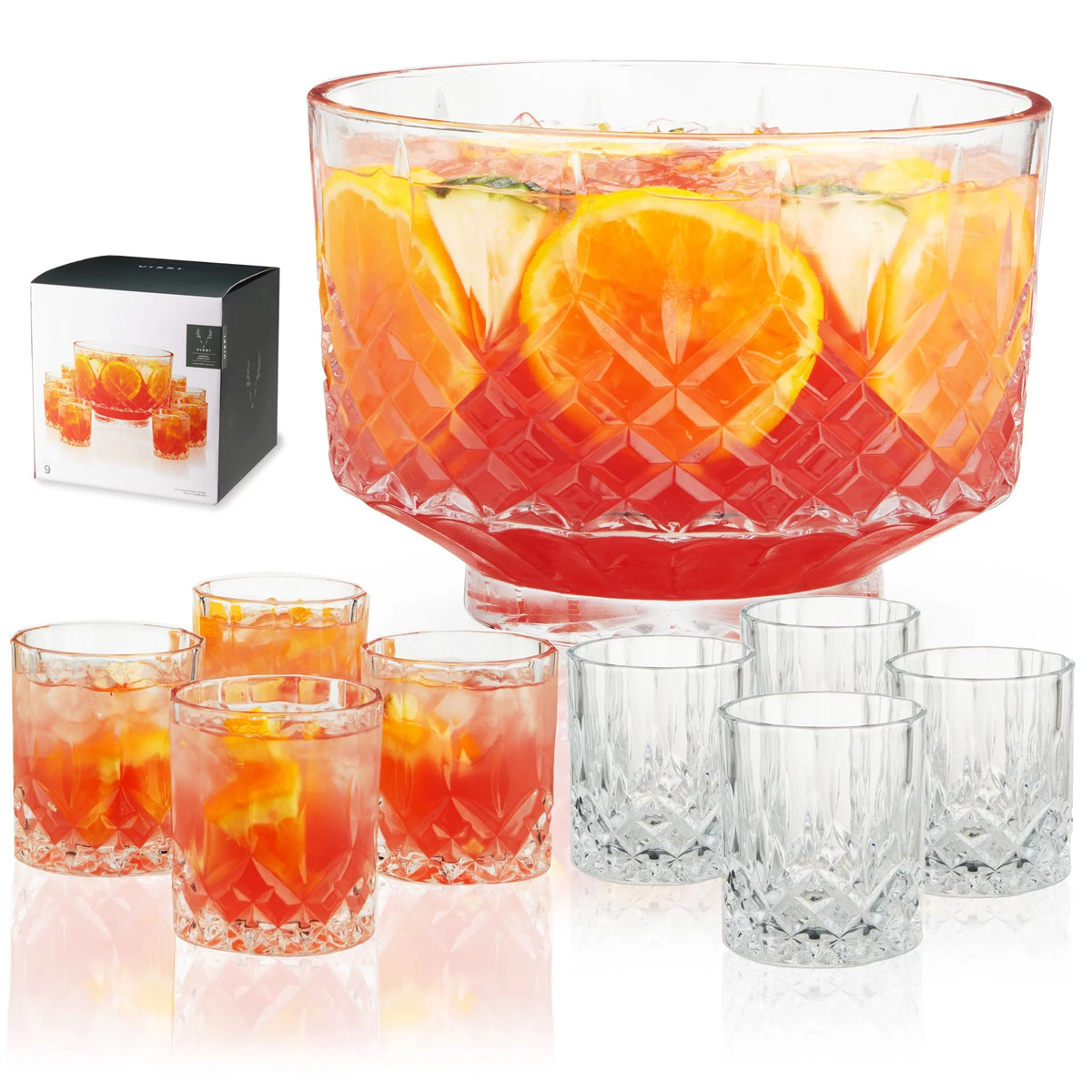 Cut Crystal Punch Bowl Set with 8 Tumblers, Dishwasher Safe L960216
