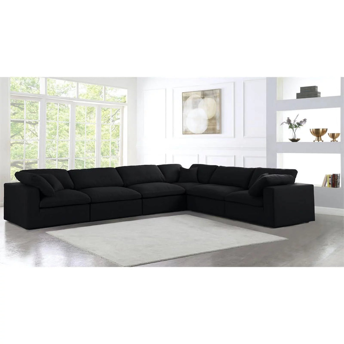 Black Linen Fabric Modular Sectional V706828