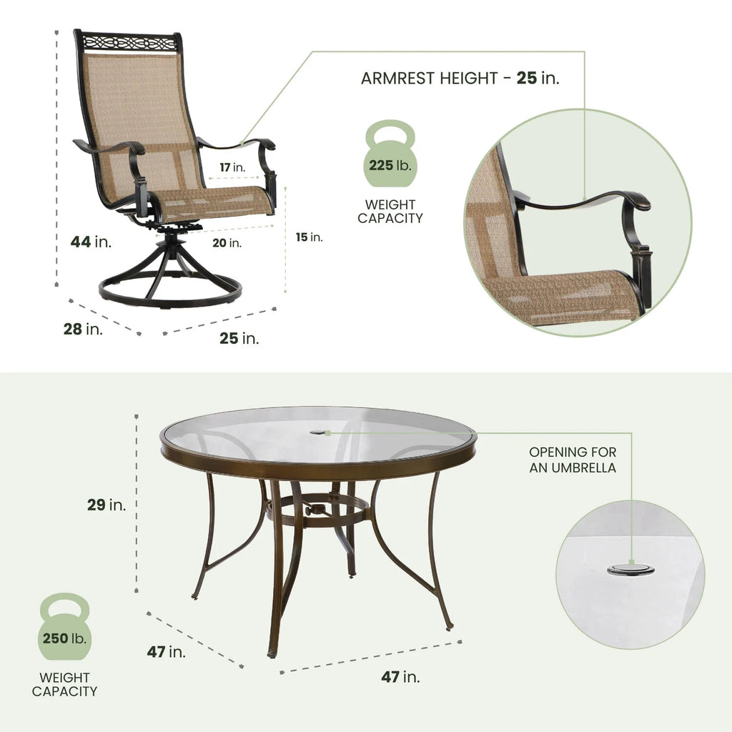 5-Piece Aluminum Outdoor Patio Dining Set with Swivel Rockers and Table P8577