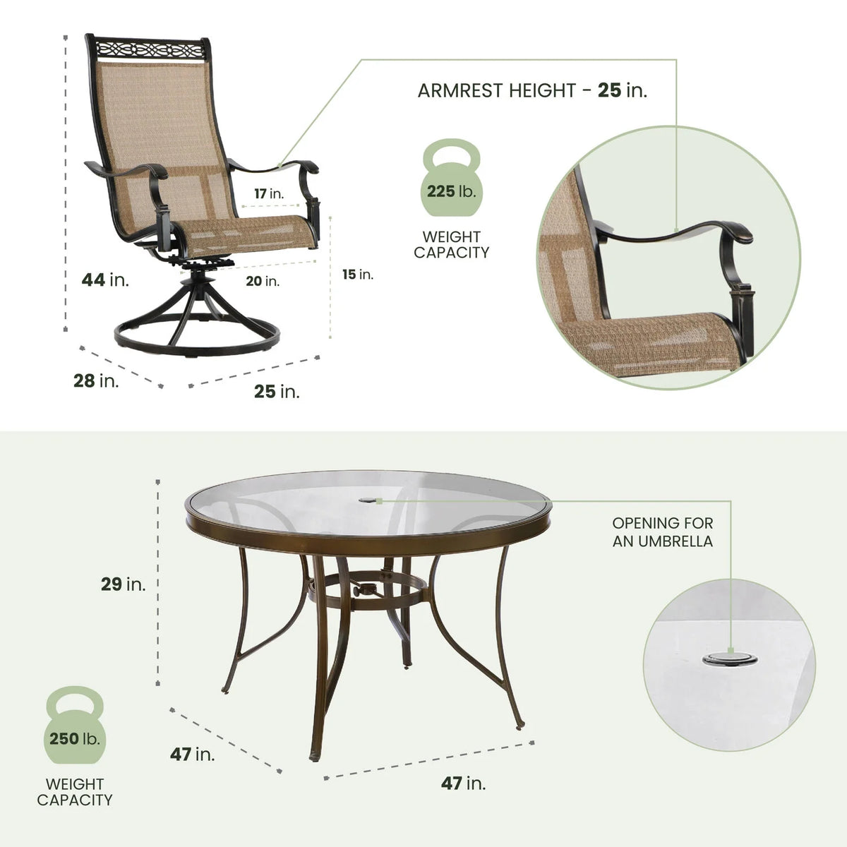 5-Piece Aluminum Outdoor Patio Dining Set with Swivel Rockers and Table P8577