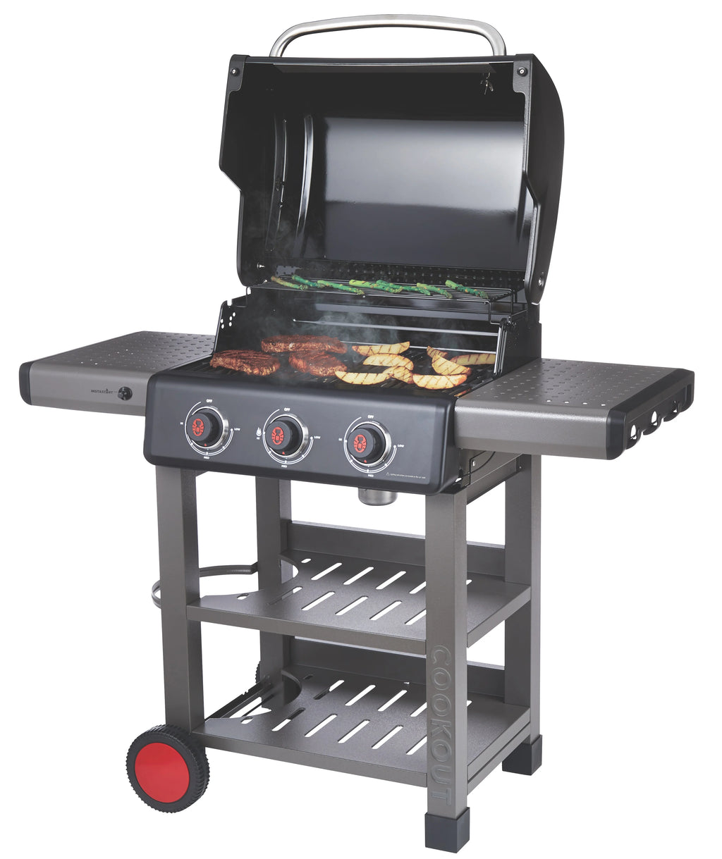 3-Burner Propane Gas BBQ Grill with Side & Storage Shelves 36,000 BTU, Black C1053