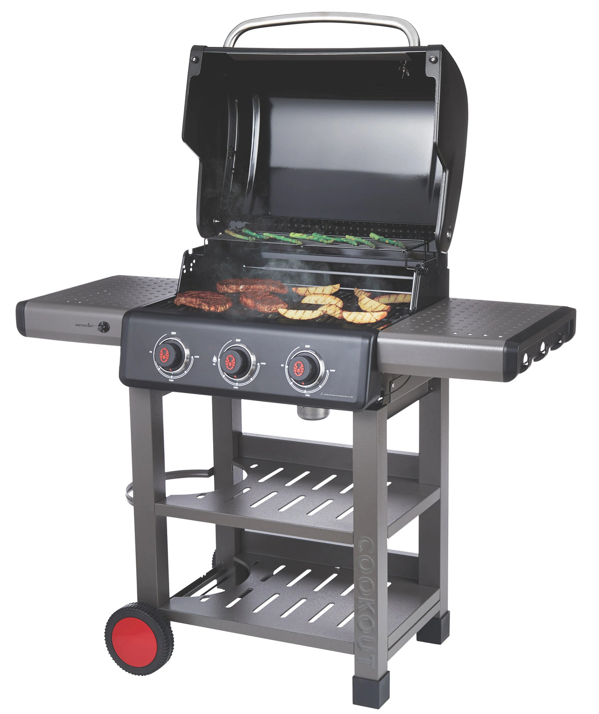 3-Burner Propane Gas BBQ Grill with Side & Storage Shelves 36,000 BTU, Black C1053
