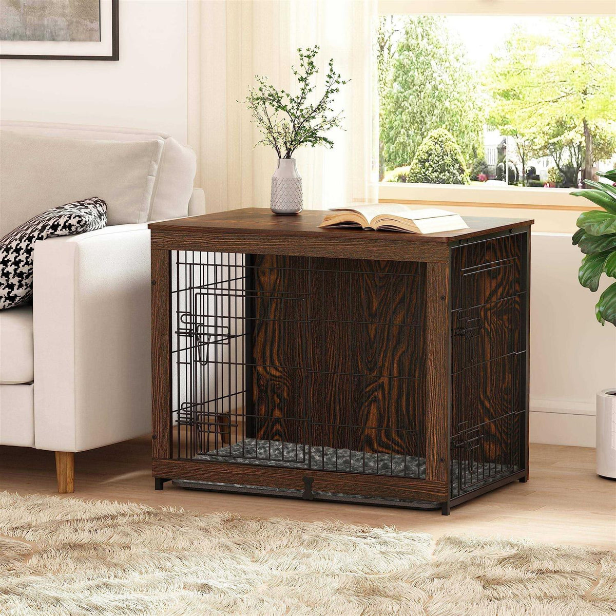 Wooden Dog Crate Furniture with Cushion and Tray X4081
