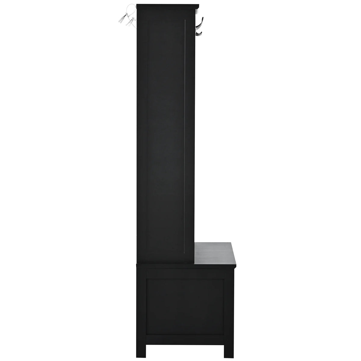 Black Wooden Hall Tree with Bench and Shoe Storage X1396