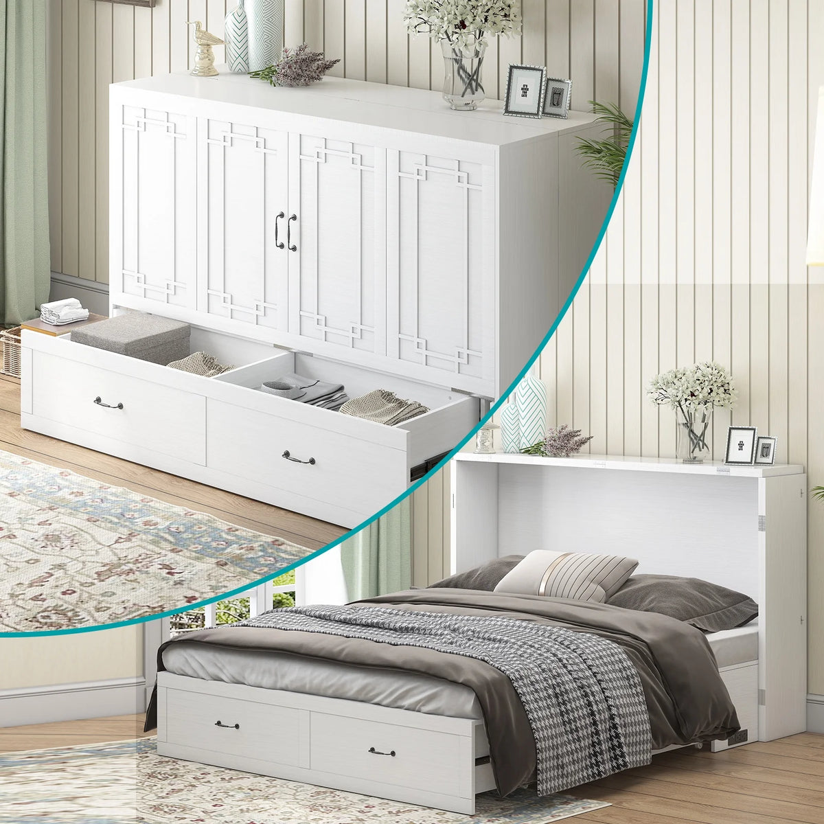Queen Size Murphy Bed Chest with Foam Mattress W932186