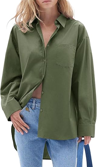 Button Down Shirts Long Sleeve Blouses with Pocket J9028