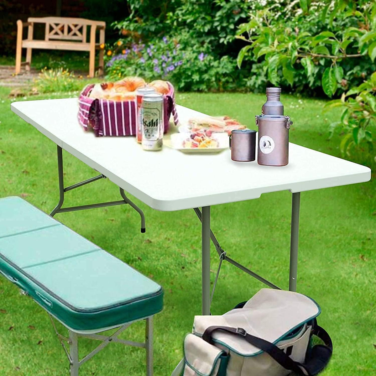 Folding Plastic Dining Table with Handle White 8ft A6765