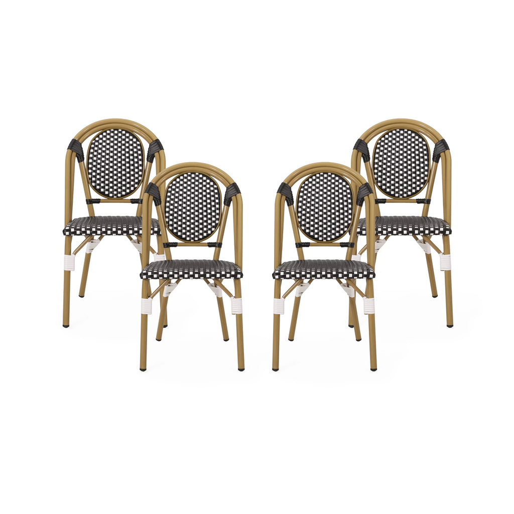 Set of 4 Black White Bamboo Finish Outdoor Chairs L555580