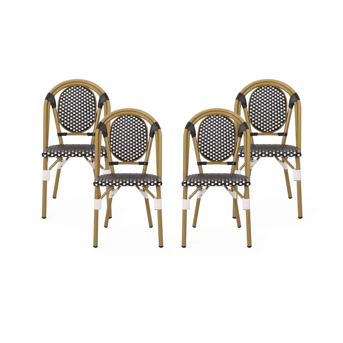 Set of 4 Black White Bamboo Finish Outdoor Chairs L555580