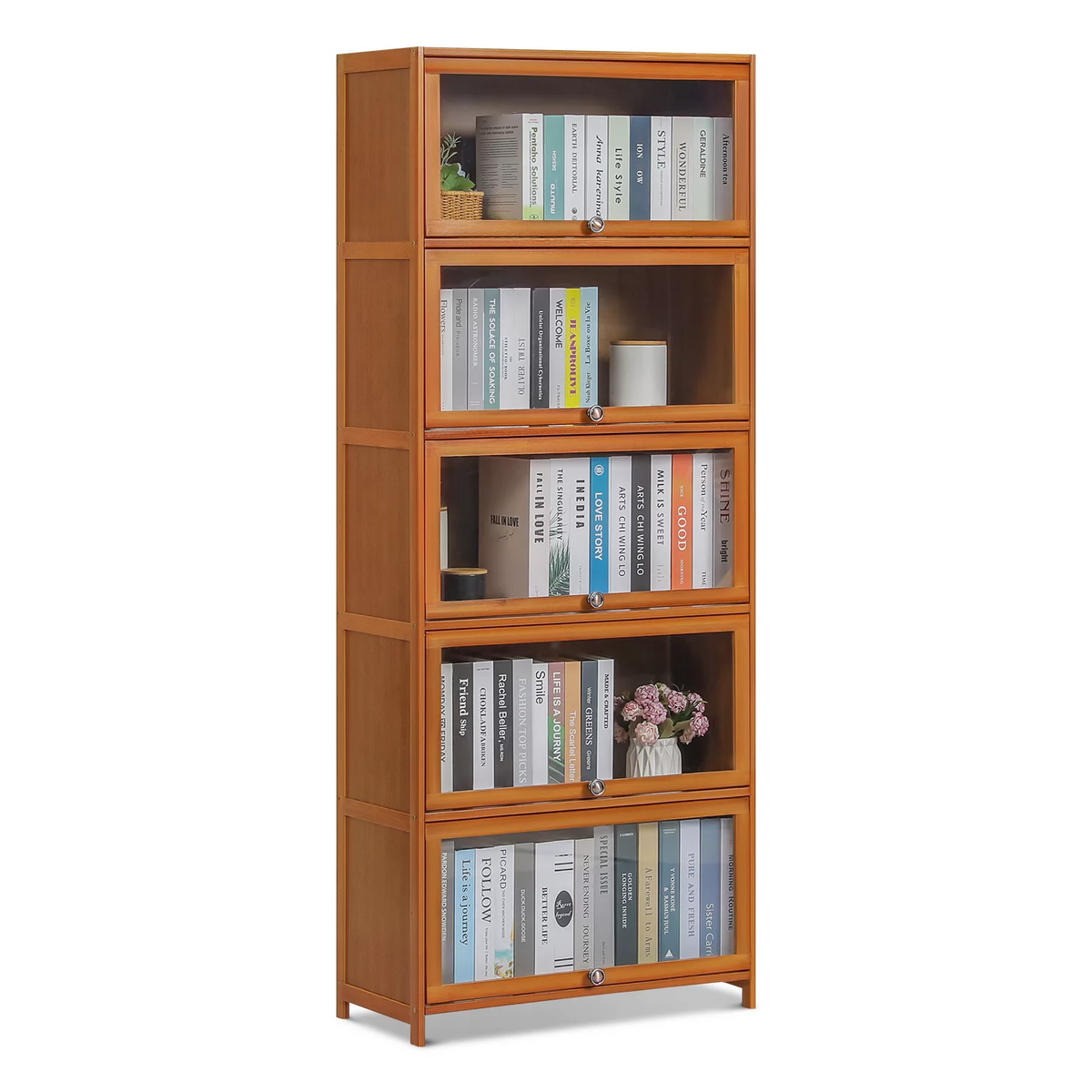 Bamboo Acrylic 5 Shelves Bookcase with Door T341896