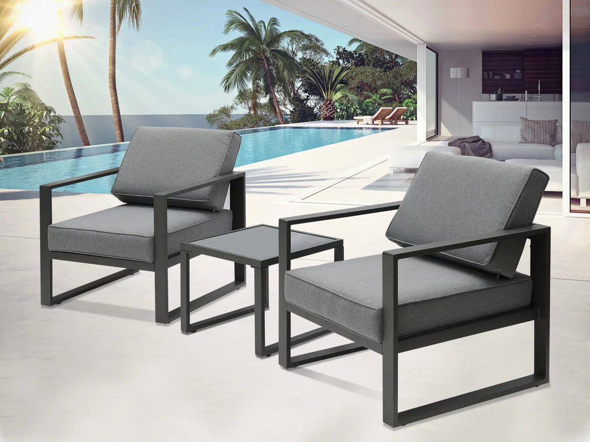 3 Pcs Aluminum Frame Patio Chairs Conversation Set with Coffee Table, Gray A9996