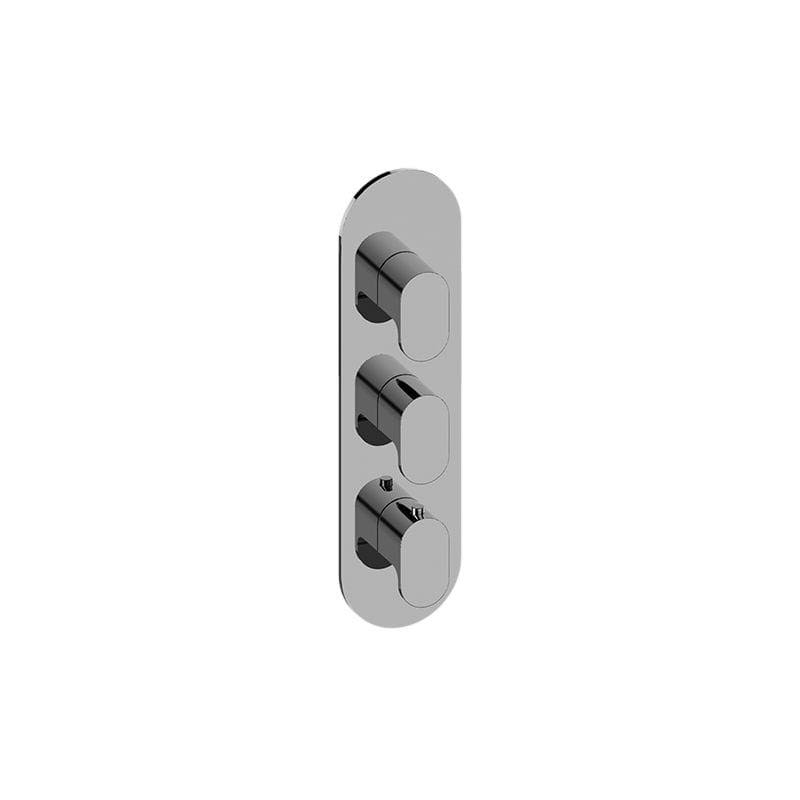 Round Three Hole Vertical Thermostatic Valve Trim Plate with Handle in Polished Chrome K6914