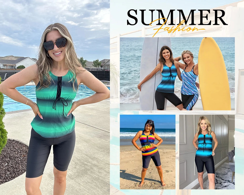 Two Piece Tankini Bathing Suits with Short Capri Z26150