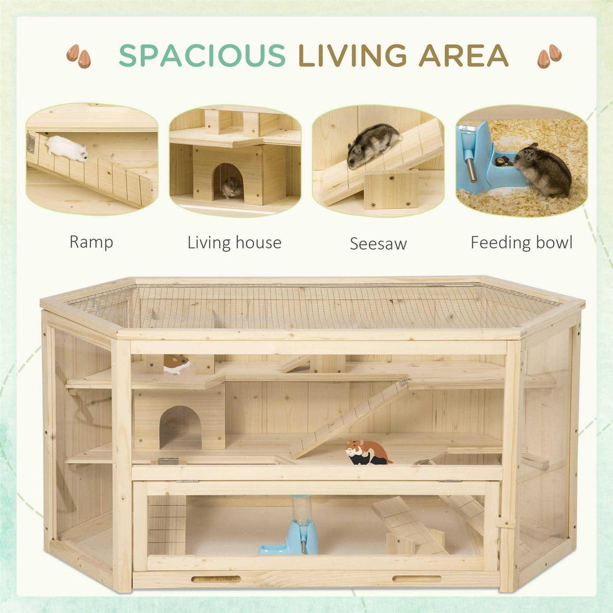 3 Tier Wooden Hamster Cage Small Animal House with Slide F335