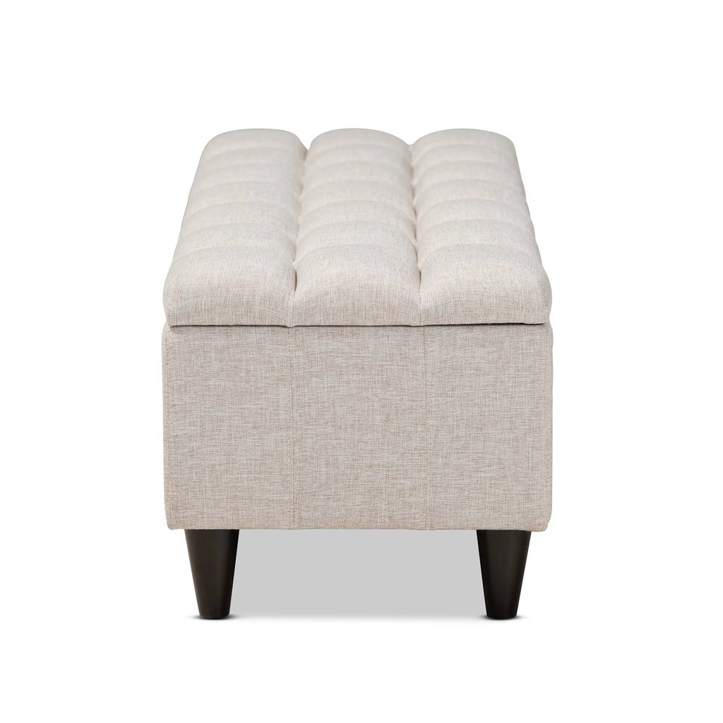 Beige Fabric Upholstered Wood Storage Bench Ottoman O87498