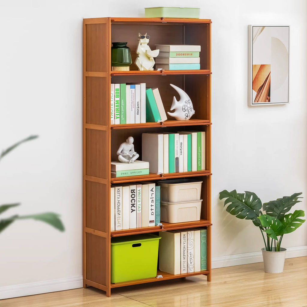 Bamboo Acrylic 5 Shelves Bookcase with Door T341896