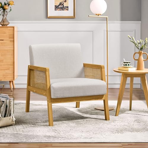 Beige Linen Accent Chair with Wood Legs, Set of 2 L3875