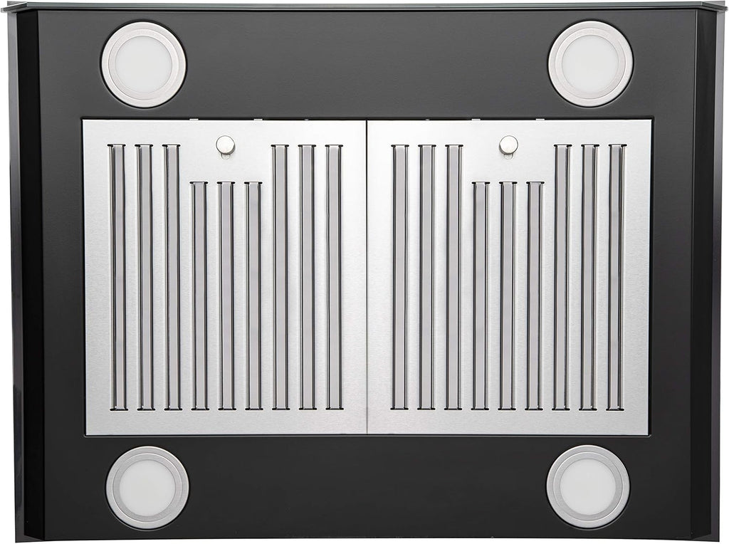 36 in. 343 CFM Convertible Island Mount Range Hood Black Painted Stainless Steel Glass Carbon Filters D891