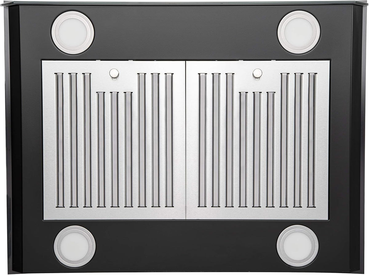 36 in. 343 CFM Convertible Island Mount Range Hood Black Painted Stainless Steel Glass Carbon Filters D891