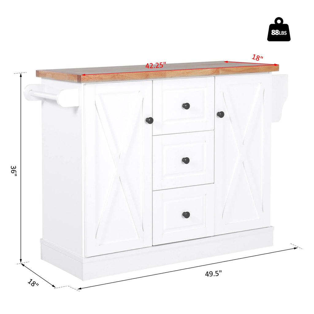 Portable Wooden Kitchen Island Cart with Drawers and Wheels White K64910