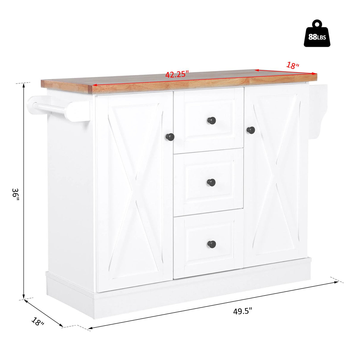 Portable Wooden Kitchen Island Cart with Drawers and Wheels White K64910
