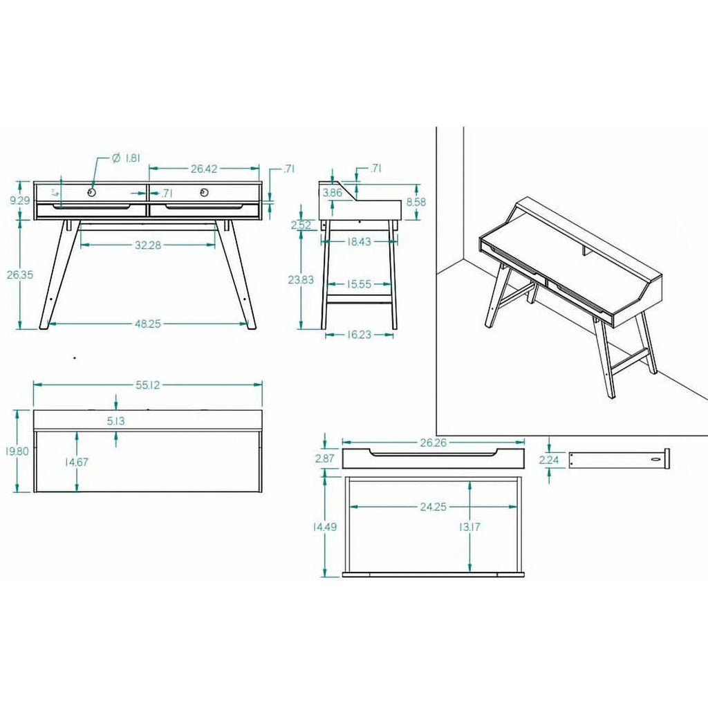 Modern Wood Two Drawer Desk in White Q408